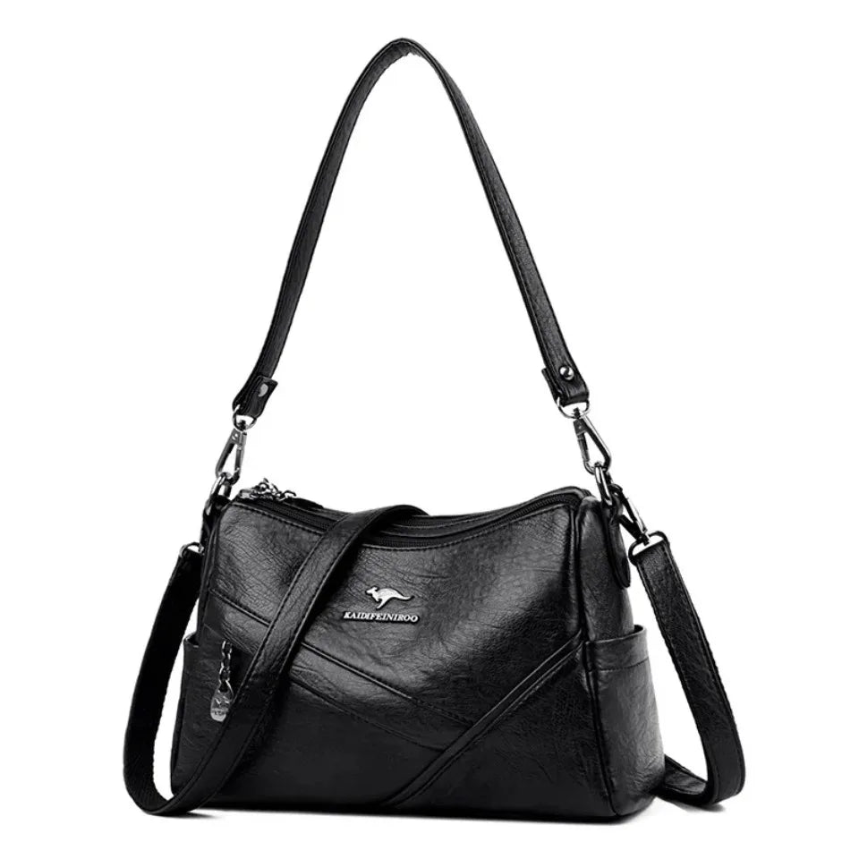 Vintage Soft Leather Crossbody Bag – Multi-Pocket Women's Shoulder Bag