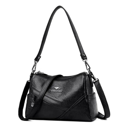 Vintage Soft Leather Crossbody Bag – Multi-Pocket Women's Shoulder Bag