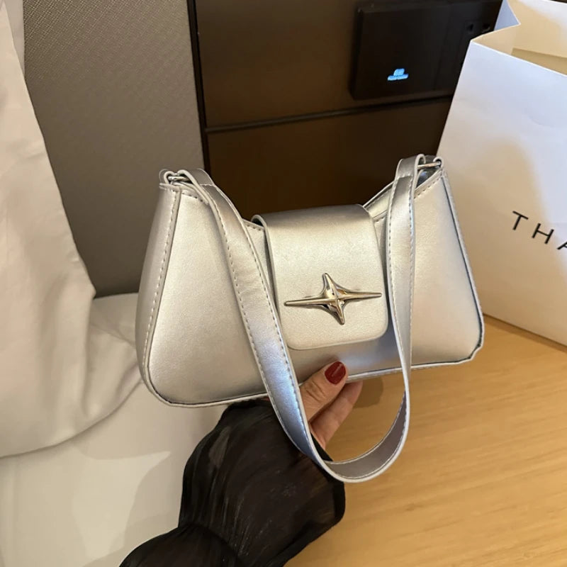 Y2K Glossy PU Leather Shoulder Bag for Women – Small Luxury Underarm Purse