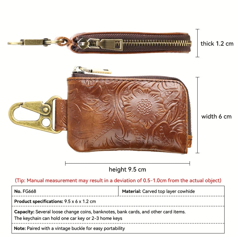Leather Key Holder Organizer Wallet with Zipper