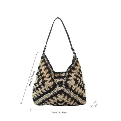 Color Block Straw Woven Shoulder Bag – Beach Tote
