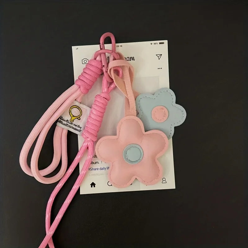 Flower Keychain PU Leather Bag Charm & Car Keyring