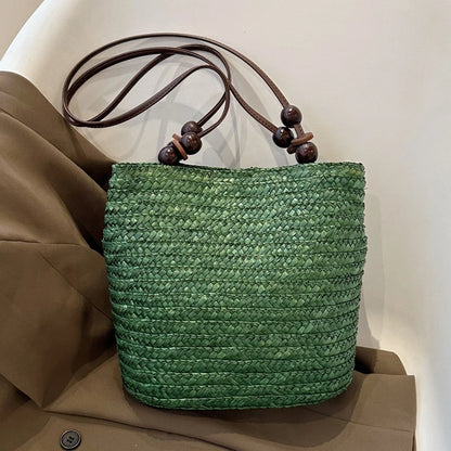 Straw Woven Shoulder Bag for Women – Handmade Boho Tote