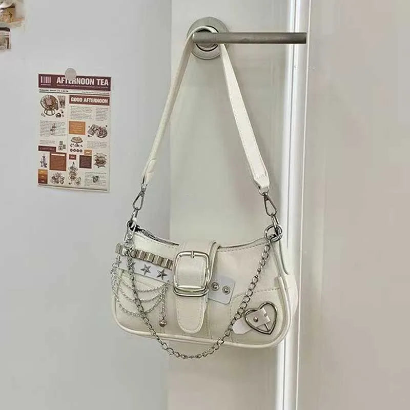 Chain Strap PU Leather Shoulder Bag – Women's Edgy Underarm Purse