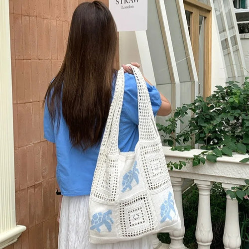 Knitted Hollow Crochet Tote Bag – Women's Beach & Shoulder Bag