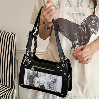Y2K Ita Bag - Star Rivet Transparent Window Shoulder Bag for Women