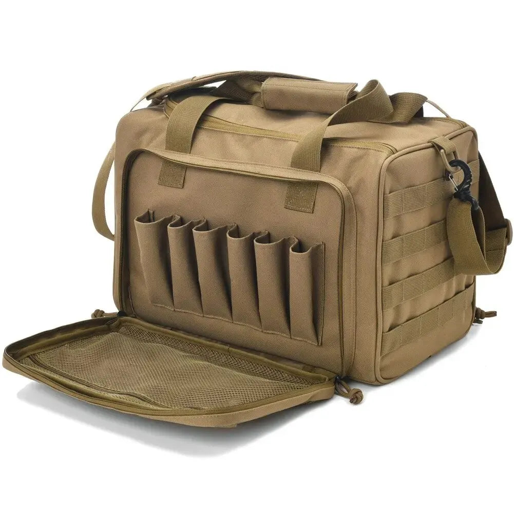 Tactical Gun Range Bag – Deluxe Pistol Shooting Duffel with Magazine Pouches