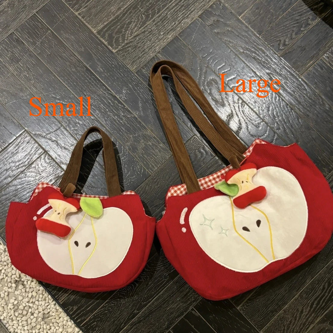 Corduroy Apple Handbag — Cute Casual Shoulder Bag with Pendant