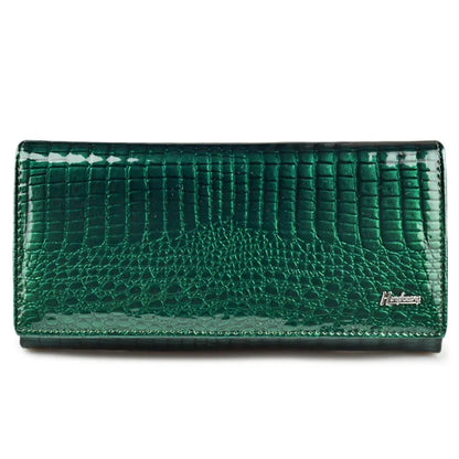Alligator Embossed Genuine Leather Long Wallet for Women