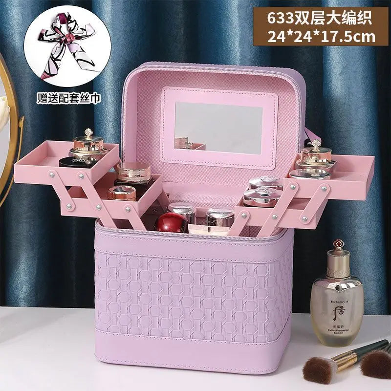 Large Makeup Organizer Box for Women – Professional Cosmetic Case with Mirror