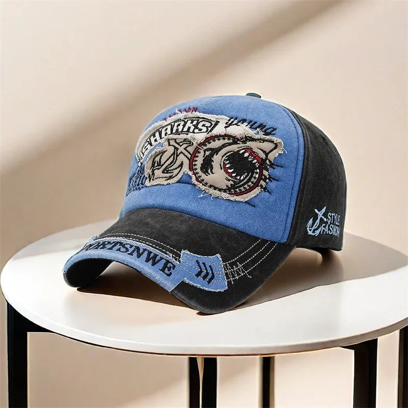 Shark Embroidery Baseball Cap – Unisex Cotton Snapback Hat