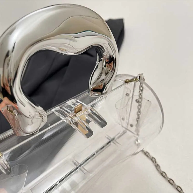 Acrylic Cylinder Clutch Purse – Luxury Evening Bag with Chain Strap