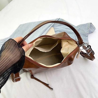Women's Leather Shoulder Bag – Crossbody Tote with Pendant