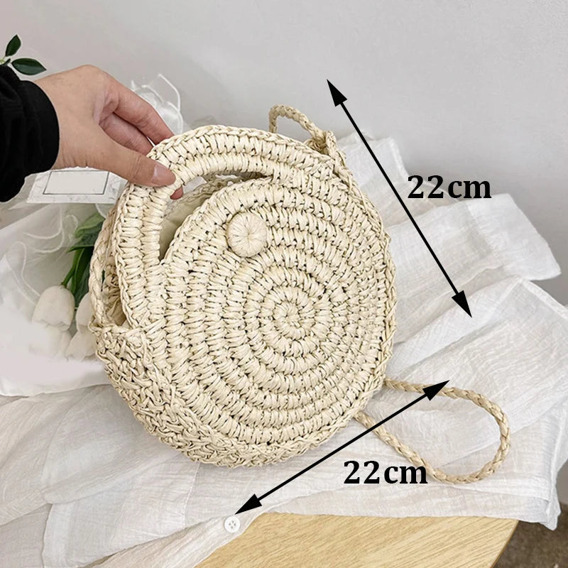 Handmade Straw Woven Round Beach Tote Bag