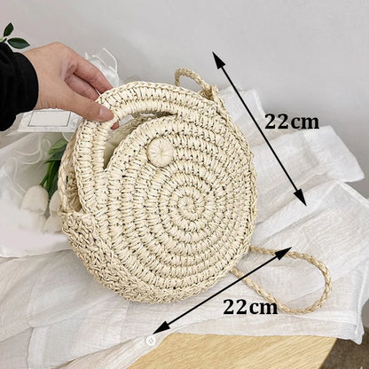 Handmade Straw Woven Round Beach Tote Bag