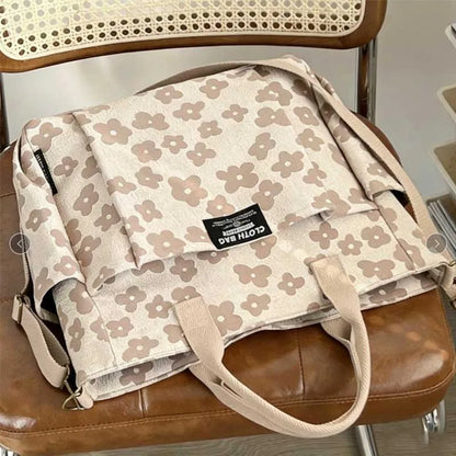 Floral Canvas Tote Bag – Large Laptop Shoulder Bag for Students