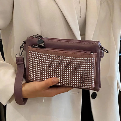 Rhinestone Rivet Clutch Bag for Women – Wristlet Crossbody