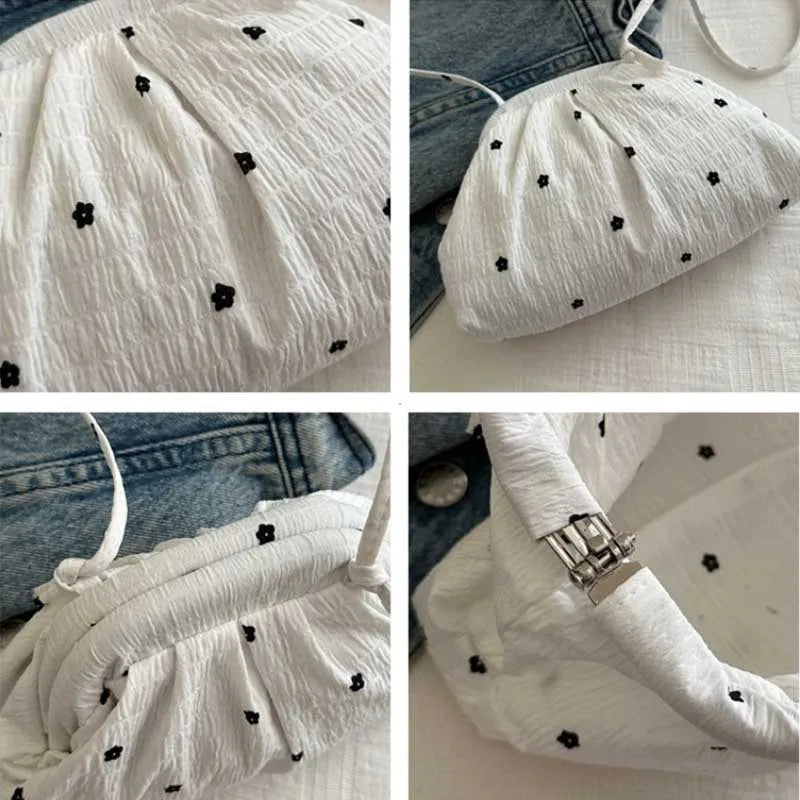 Korean Style Floral Bucket Shoulder Bag – Soft PU Leather Mini Crossbody