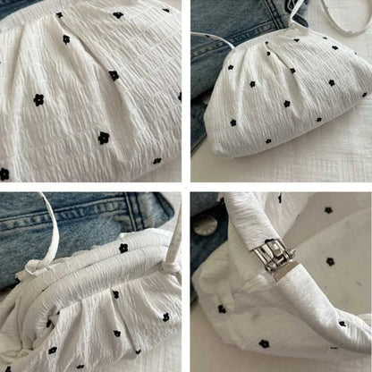Korean Style Floral Bucket Shoulder Bag – Soft PU Leather Mini Crossbody