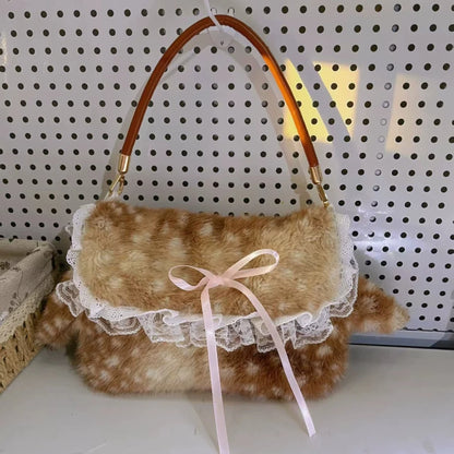 Kawaii Plush Crossbody Bag – Cute Fuzzy Deer Handbag for Women
