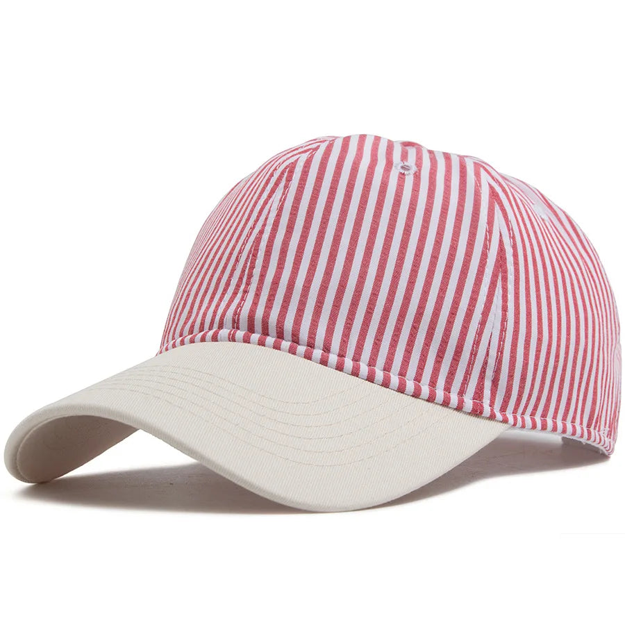 Striped Dad Hat – Soft Cotton Baseball Cap with Beige Brim