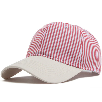 Striped Dad Hat – Soft Cotton Baseball Cap with Beige Brim
