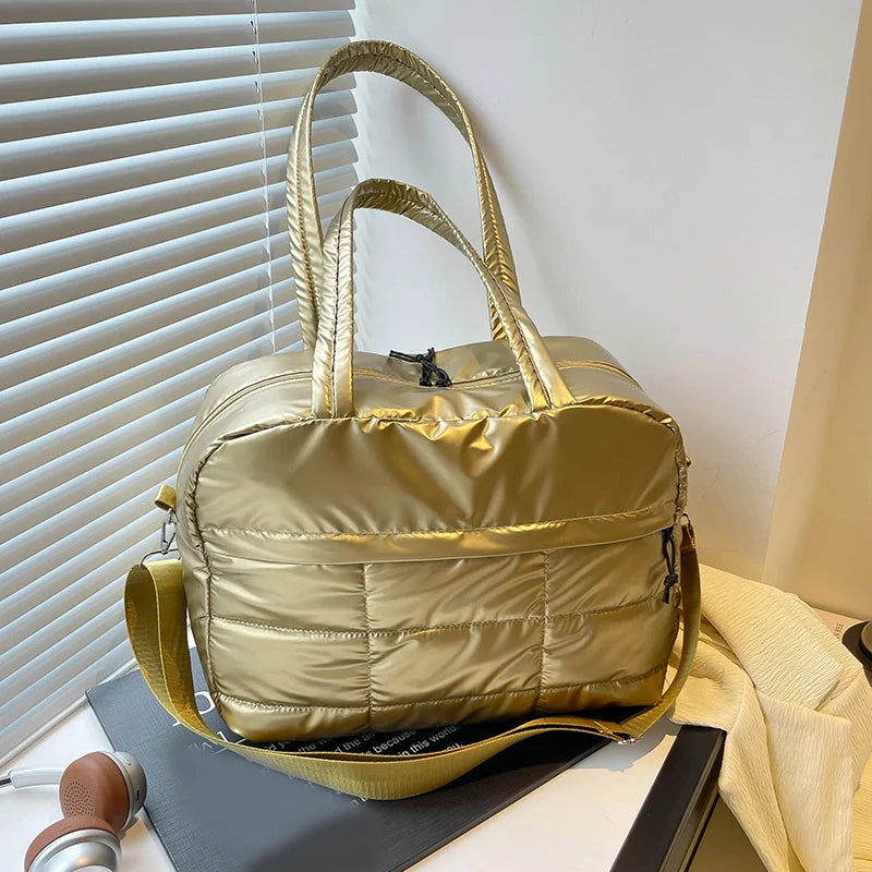Quilted Nylon Tote Bag for Women – Crossbody Shoulder Bag