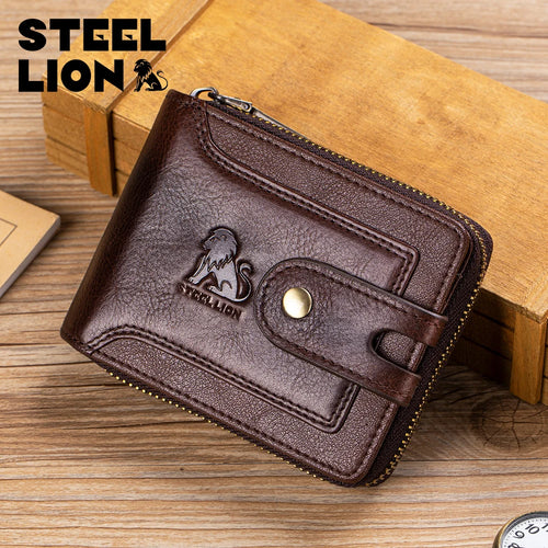 Steel Lion Men's RFID Blocking Genuine Leather Short Wallet