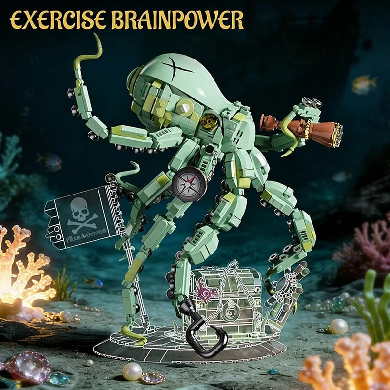 Pirate Octopus Sea Monster Building Blocks – Adventure Treasure Hunt Set