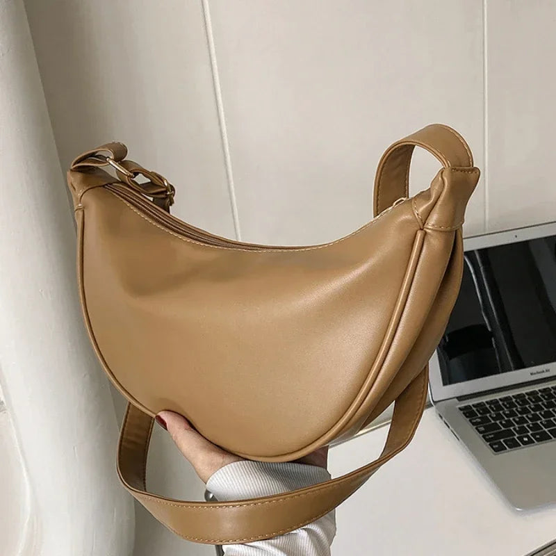 Women's Half Moon Leather Shoulder Bag – Soft Hobo Crossbody Purse