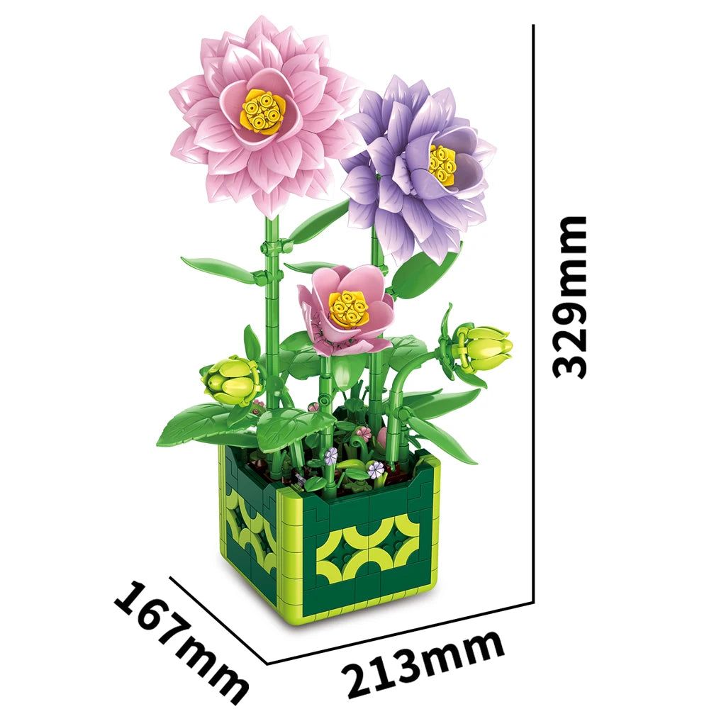 Flower Bouquet Building Blocks – Potted Plant Home Decor Set