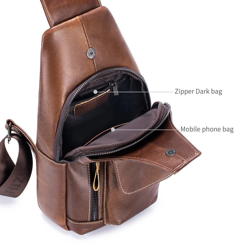 Genuine Leather Chest Bag for Men – Retro Crossbody Sling Bag