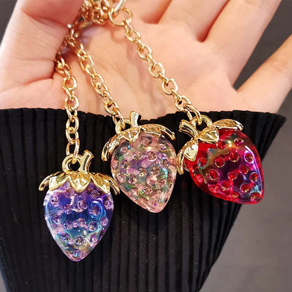 Crystal Strawberry Keychain with Bow & Heart Charm