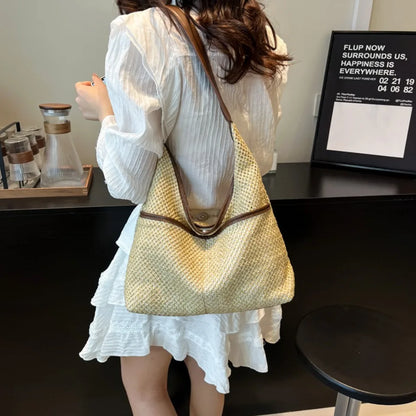 Woven Straw Shoulder Bag – Women's Beach Tote