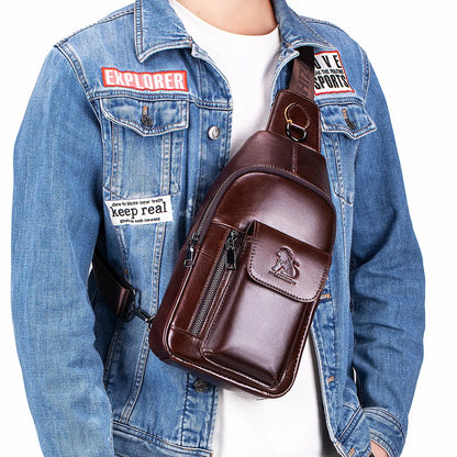 Leather Sling Bag for Men - Genuine Cowhide Crossbody Chest Bag