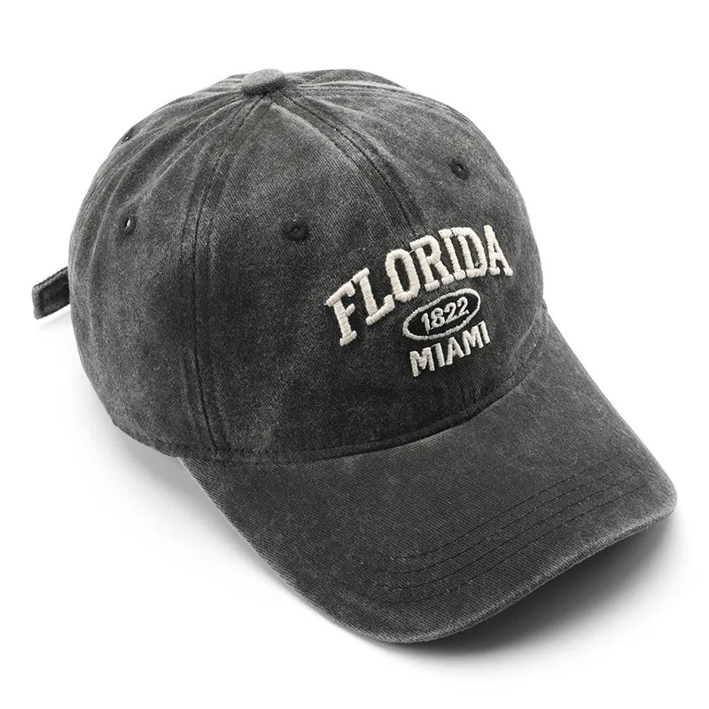 Vintage Washed Baseball Cap – Florida Embroidery Snapback Hat