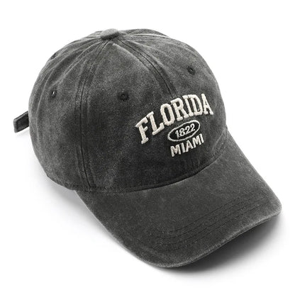 Vintage Washed Baseball Cap – Florida Embroidery Snapback Hat