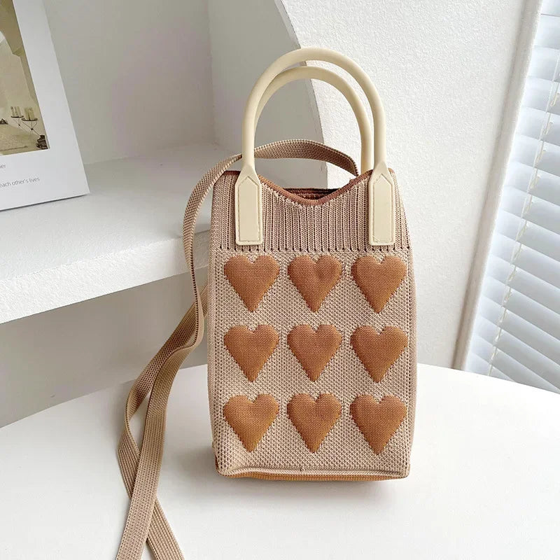 Heart Knit Mini Handbag – Cute Women's Shoulder & Crossbody Bag