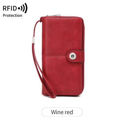 RFID Blocking Women's Long Wallet with Wrist Strap
