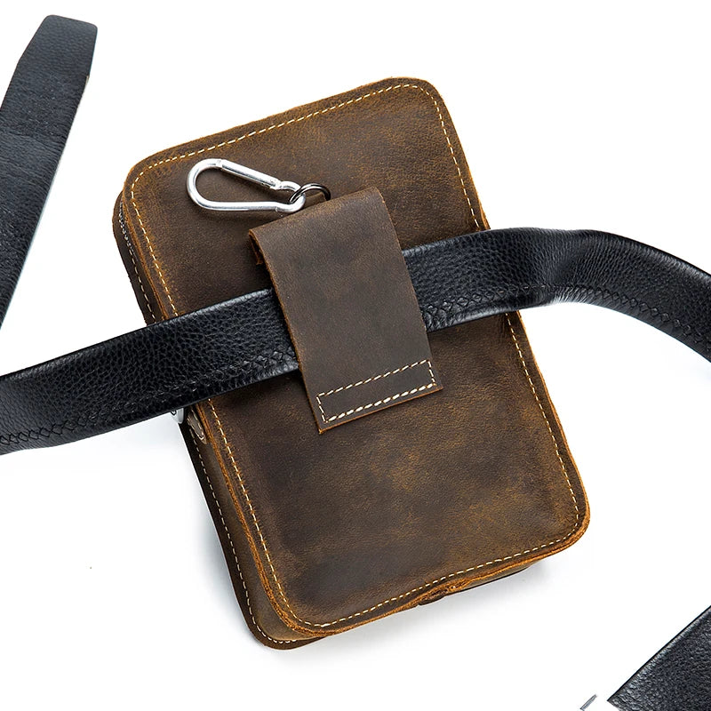 Men's Leather Phone Bag – Cowhide Belt Waist & Crossbody Bag
