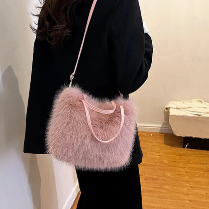 Faux Fur Plush Tote Bag – Soft Fluffy Women's Handbag