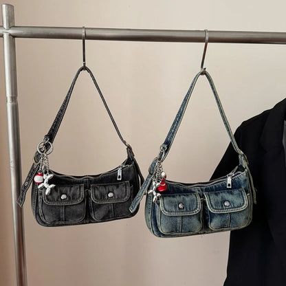 Retro Denim Crossbody Bag – Y2K Underarm Purse for Women