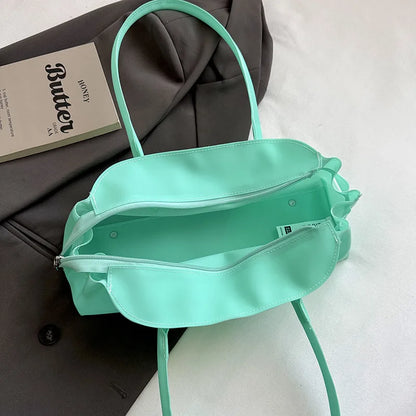 Women's PVC Shoulder Bag Solid Color Casual Tote Handbag