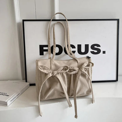 Bow Nylon Tote Bag for Women – Korean Style Shoulder Bag