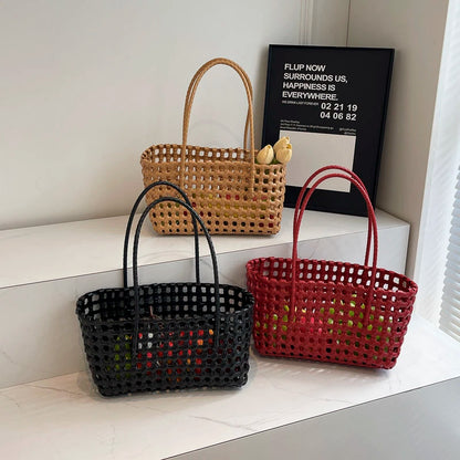 Moods Underarm Basket Shoulder Bags Women Summer Latest Beach Tote Bag Woven Design Plastic