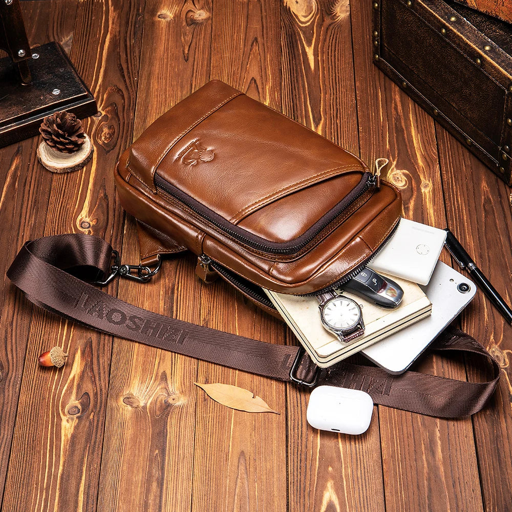 Steel Lion Men's Genuine Leather Chest Bag Sling Bag