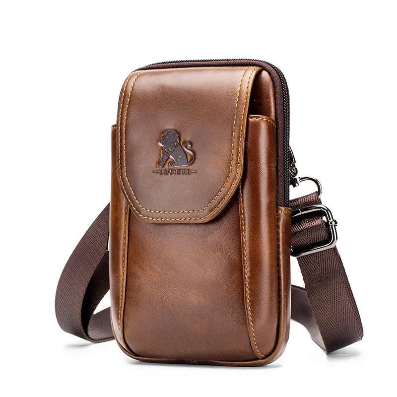 Genuine Leather Waist Bag for Men with Belt Hook