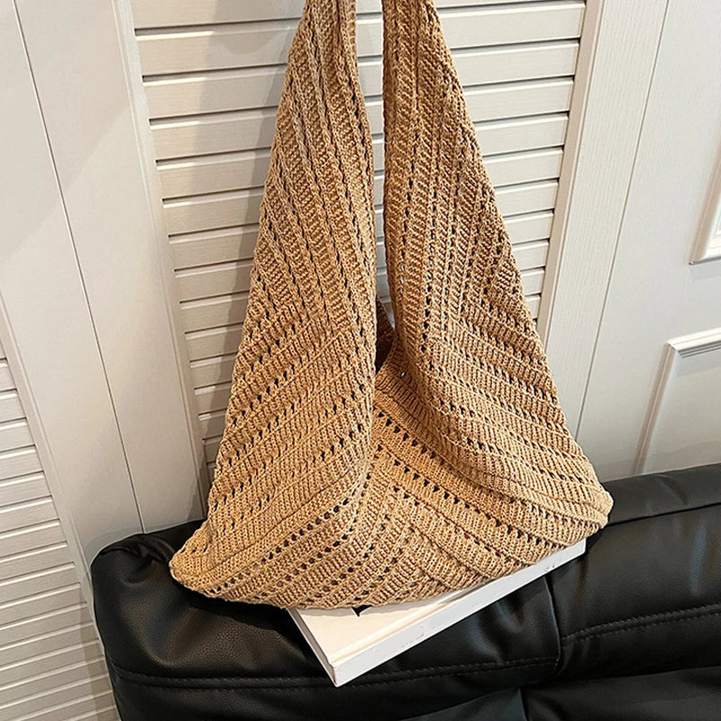 Crochet Tote Bag for Women – Large Triangle Knit Shoulder Bag