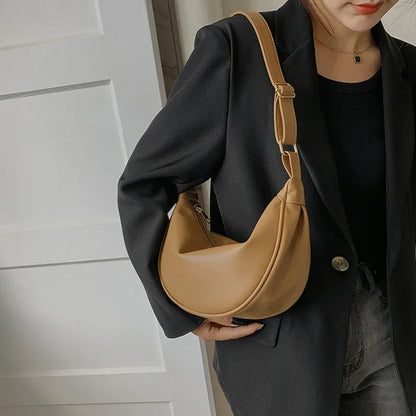 Women's Half Moon Leather Shoulder Bag – Soft Hobo Crossbody Purse
