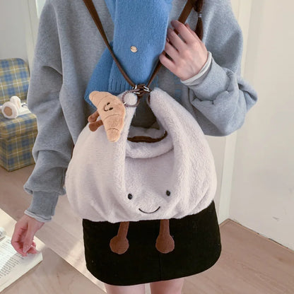 Cute Plush Shoulder Bag Women Large Capacity Furry Tote Handle Comfortable Versatile Texture